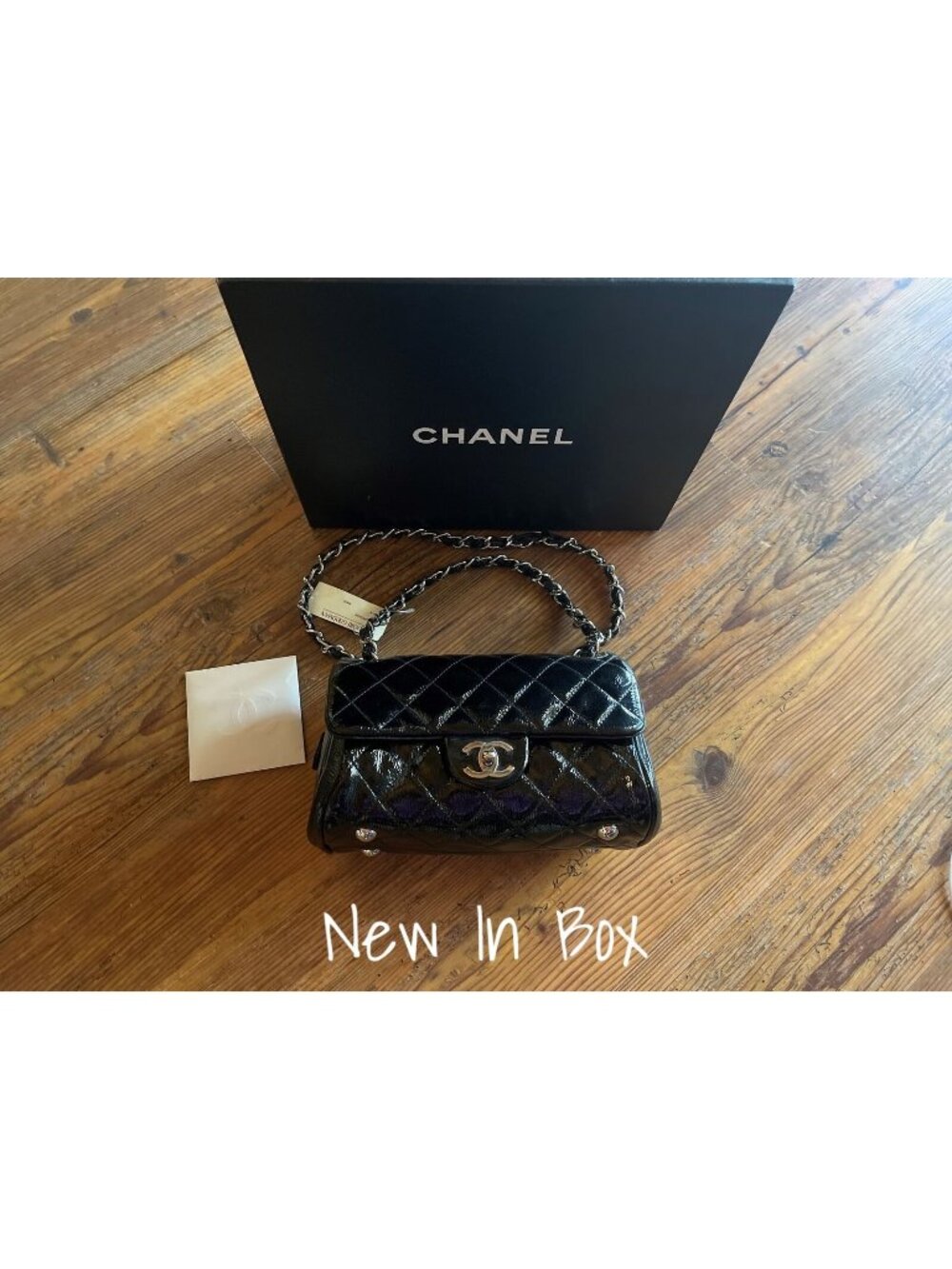 Chanel Classic Flap Bag Black Patent Quilted Bergdorf Goodman New In Box Rare